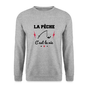 Angeln ist Leben, Angelgeschenk, Angeln - Unisex Pullover - Weißgrau meliert - Vorne - Alina (178cm) & Michal (187cm)