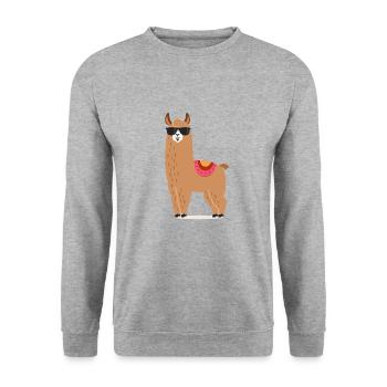 Happy Life Llama T-Shirt Alpaca - Unisex Sweatshirt - salt & pepper - Front - Alina (178cm) & Michal (187cm)