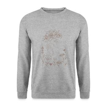 Selflove Line Art mit zarten Blumen - Unisex Pullover - Weißgrau meliert - Vorne - Alina (178cm) & Michal (187cm)