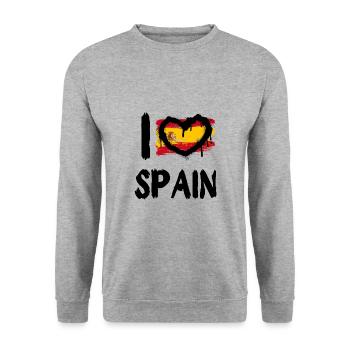 I love Spain / Ich Liebe Spanien Land Länder - Unisex Pullover - Weißgrau meliert - Vorne - Alina (178cm) & Michal (187cm)
