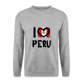 I love Peru / Ich Liebe Peru Land Länder - Unisex Pullover - Weißgrau meliert - Vorne - Alina (178cm) & Michal (187cm)