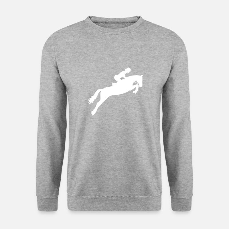 Springreiten Reiten Springen - Pferde Geschenk - Unisex Pullover - Weißgrau meliert