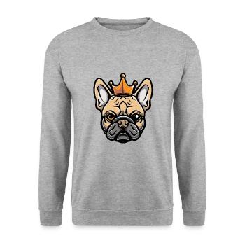 Französische Bulldogge Hund Krone - Unisex Pullover - Weißgrau meliert - Vorne - Alina (178cm) & Michal (187cm)