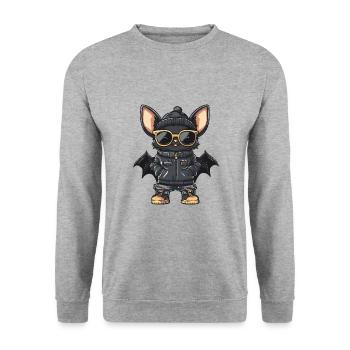 Fledermaus Cool Comic - Unisex Pullover - Weißgrau meliert - Vorne - Alina (178cm) & Michal (187cm)