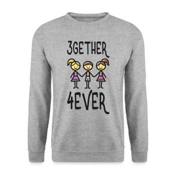 Throuple Liebe Polyamorie Geschenk 3gether 4ever - Unisex Pullover - Weißgrau meliert - Vorne - Alina (178cm) & Michal (187cm)