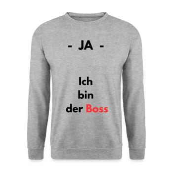 Ja - ich bin der Boss - Unisex Pullover - Weißgrau meliert - Vorne - Alina (178cm) & Michal (187cm)