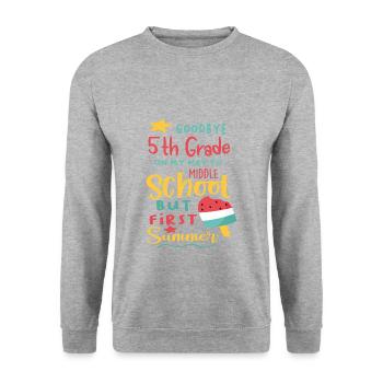 Tschüss 5. Klasse - Hallo neue Herausforderungen! - Unisex Pullover - Weißgrau meliert - Vorne - Alina (178cm) & Michal (187cm)
