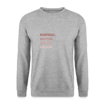 Ehefrau Mutter Ärztin Heldin Muttertag Mama Heldin - Unisex Pullover - Weißgrau meliert - Vorne - Alina (178cm) & Michal (187cm)