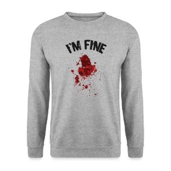I'm Fine Blutiges Halloween Outfit - Unisex Pullover - Weißgrau meliert - Vorne - Alina (178cm) & Michal (187cm)