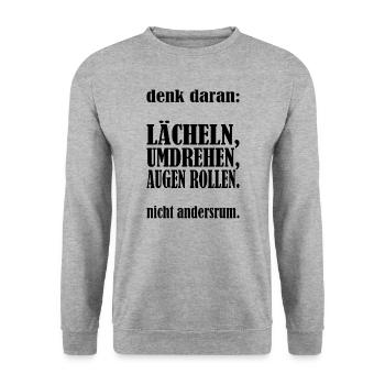 Lächeln Umdrehen Augenrollen Witzig Spruch - Unisex Pullover - Weißgrau meliert - Vorne - Alina (178cm) & Michal (187cm)
