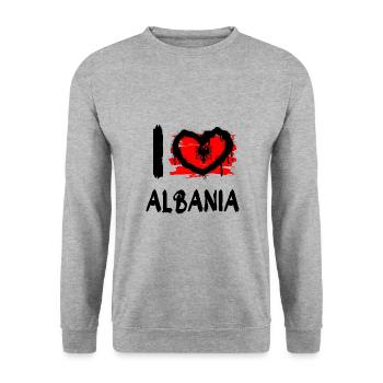 I love Albania / Ich Liebe Albanien Land Länder - Unisex Pullover - Weißgrau meliert - Vorne - Alina (178cm) & Michal (187cm)