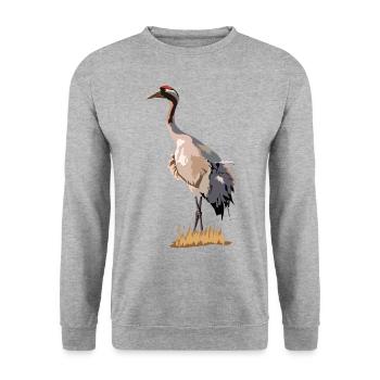 Kranich - Unisex Pullover - Weißgrau meliert - Vorne - Alina (178cm) & Michal (187cm)