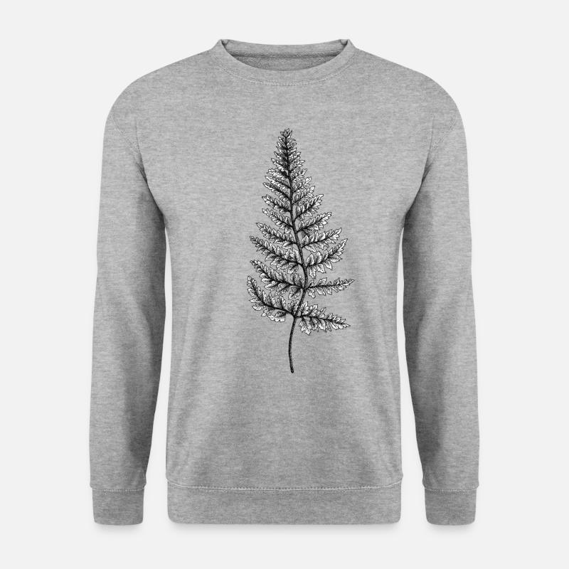 Florale vintage Illustration » Silberrückenfarn« - Unisex Pullover - Weißgrau meliert