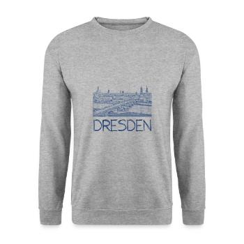 Kulizeichnung Dresden - Unisex Pullover - Weißgrau meliert - Vorne - Alina (178cm) & Michal (187cm)