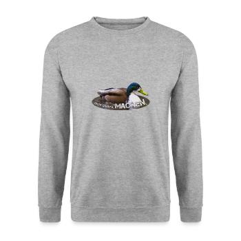 machen Macher einfach machen - Unisex Pullover - Weißgrau meliert - Vorne - Alina (178cm) & Michal (187cm)