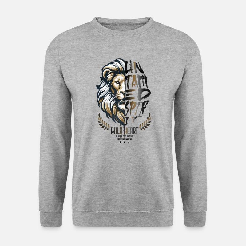 "Untamend Lion" - Unisex Pullover - Weißgrau meliert