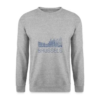 Stiftzeichnung Brüssel - Unisex Pullover - Weißgrau meliert - Vorne - Alina (178cm) & Michal (187cm)