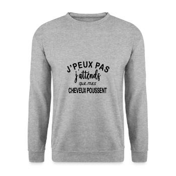 J'peux pas j'attends que mes cheveux poussent - Sweat-shirt Unisexe - gris chiné - Devant - Alina (178cm) & Michal (187cm)