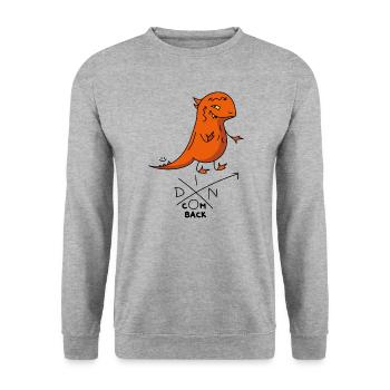 Dino komm zurück - Unisex Pullover - Weißgrau meliert - Vorne - Alina (178cm) & Michal (187cm)