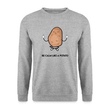 Be calm like a potato Meditierende Kartoffel - Unisex Pullover - Weißgrau meliert - Vorne - Alina (178cm) & Michal (187cm)