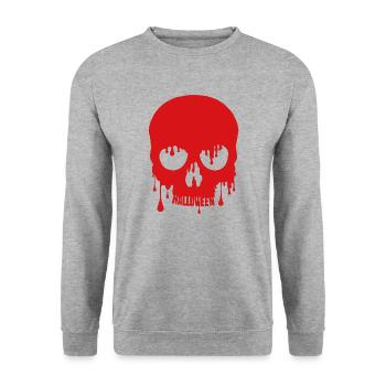 gruseliger Halloween Totenkopf - Unisex Pullover - Weißgrau meliert - Vorne - Alina (178cm) & Michal (187cm)