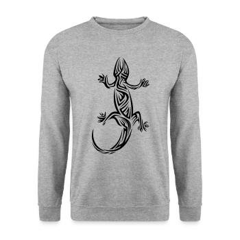 Gecko Tribal Tattoo - Unisex Pullover - Weißgrau meliert - Vorne - Alina (178cm) & Michal (187cm)