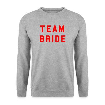 TEAM BRIDE College Design Rot - Unisex Pullover - Weißgrau meliert - Vorne - Alina (178cm) & Michal (187cm)