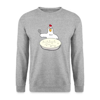 Hühnersuppe | Huhn | Hahn | Henne | Koch | Bauer - Unisex Pullover - Weißgrau meliert - Vorne - Alina (178cm) & Michal (187cm)