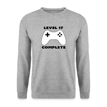 Level 17 abgeschlossen, Level abgeschlossen, 17 Jahre alt - Unisex Pullover - Weißgrau meliert - Vorne - Alina (178cm) & Michal (187cm)
