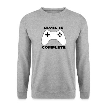 Level 16 Komplett - Spielergeschenk - Gamepad - Unisex Pullover - Weißgrau meliert - Vorne - Alina (178cm) & Michal (187cm)