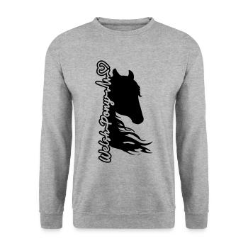 Welsh Pony Herzschlag Pferd Pferdeliebe Heartbeat - Unisex Pullover - Weißgrau meliert - Vorne - Alina (178cm) & Michal (187cm)