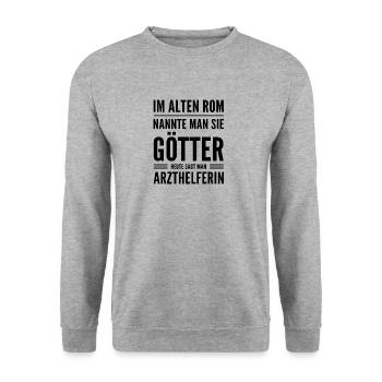 Arzthelferin T-Shirt Geschenk - Unisex Pullover - Weißgrau meliert - Vorne - Alina (178cm) & Michal (187cm)