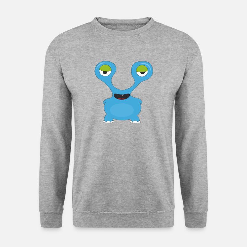 Blaues Monster mit Glubsaugen - Unisex Pullover - Weißgrau meliert