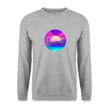 See in den Bergen mit Wald beim Sonnenuntergang - Unisex Pullover - Weißgrau meliert - Vorne - Alina (178cm) & Michal (187cm)
