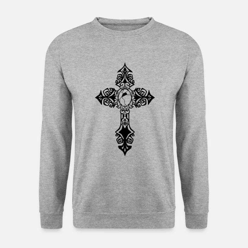 Gotisches Kreuz - Unisex Pullover - Weißgrau meliert