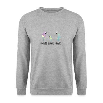 Ihr werdet Großeltern: Omagei und Opagei - Unisex Pullover - Weißgrau meliert - Vorne - Alina (178cm) & Michal (187cm)