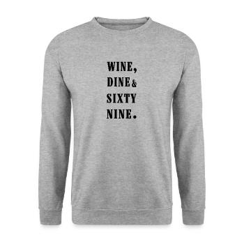 wine, dine and 69 - Unisex Pullover - Weißgrau meliert - Vorne - Alina (178cm) & Michal (187cm)