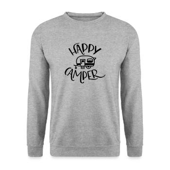 HAPPY CAMPER - Unisex Pullover - Weißgrau meliert - Vorne - Alina (178cm) & Michal (187cm)