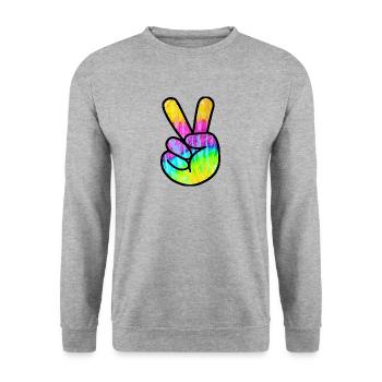 Victory Finger - signe de la paix - Sweat-shirt Unisexe - gris chiné - Devant - Alina (178cm) & Michal (187cm)