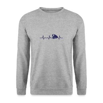 Polizei Herzschlag heartbeat geschenk polizist - Unisex Pullover - Weißgrau meliert - Vorne - Alina (178cm) & Michal (187cm)