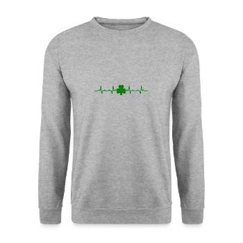 Irland Herzschlag Kleeblatt Irisch geschenk glück - Unisex Pullover - Weißgrau meliert - Vorne - Alina (178cm) & Michal (187cm)