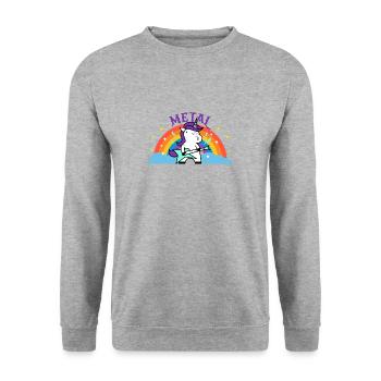 Metal Musik Lustig Regenbogen Einhorn mit Gitarren - Unisex Pullover - Weißgrau meliert - Vorne - Alina (178cm) & Michal (187cm)