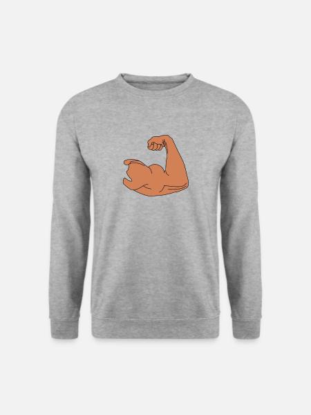 Bizeps - Oberarm - Muskeln - Geschenkidee - Unisex Pullover - Weißgrau meliert