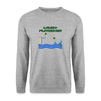 Lauchplatscher - Lustiges Wortspiel - Unisex Pullover - Weißgrau meliert - Vorne - Alina (178cm) & Michal (187cm)