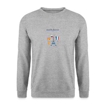 vive la france, es lebe Frankreich,Geschenkidee - Unisex Pullover - Weißgrau meliert - Vorne - Alina (178cm) & Michal (187cm)