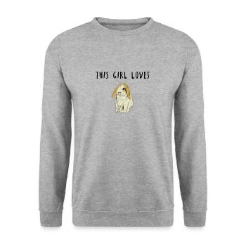 This Girl Loves Rabbits Hase Kaninchen Geschenk - Unisex Pullover - Weißgrau meliert - Vorne - Alina (178cm) & Michal (187cm)