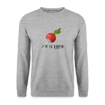 I am so Radish Rettich Wortwitz Geschenk Idee - Unisex Pullover - Weißgrau meliert - Vorne - Alina (178cm) & Michal (187cm)