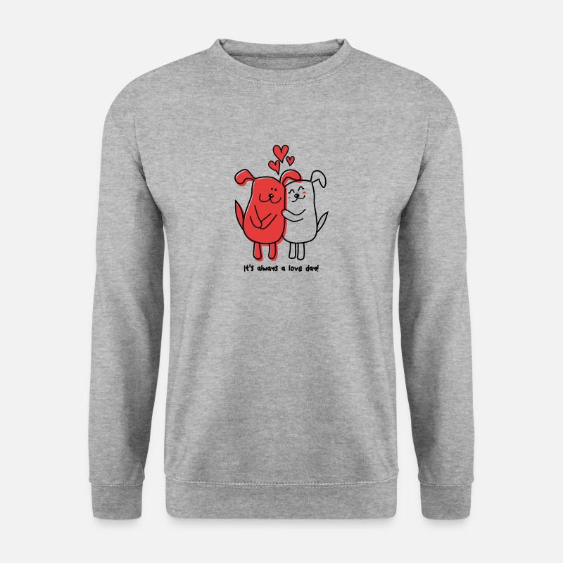 Hund und Katze It's always a love day - Unisex Pullover - Weißgrau meliert