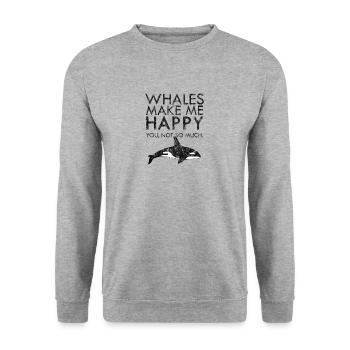 Whales make me happy whale seafood gift idea - Unisex Sweatshirt - salt & pepper - Front - Alina (178cm) & Michal (187cm)