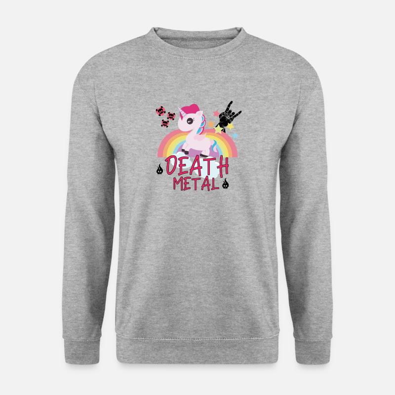 Death Metal Einhorn Regenbogen Pferd Rock Geschenk - Unisex Pullover - Weißgrau meliert